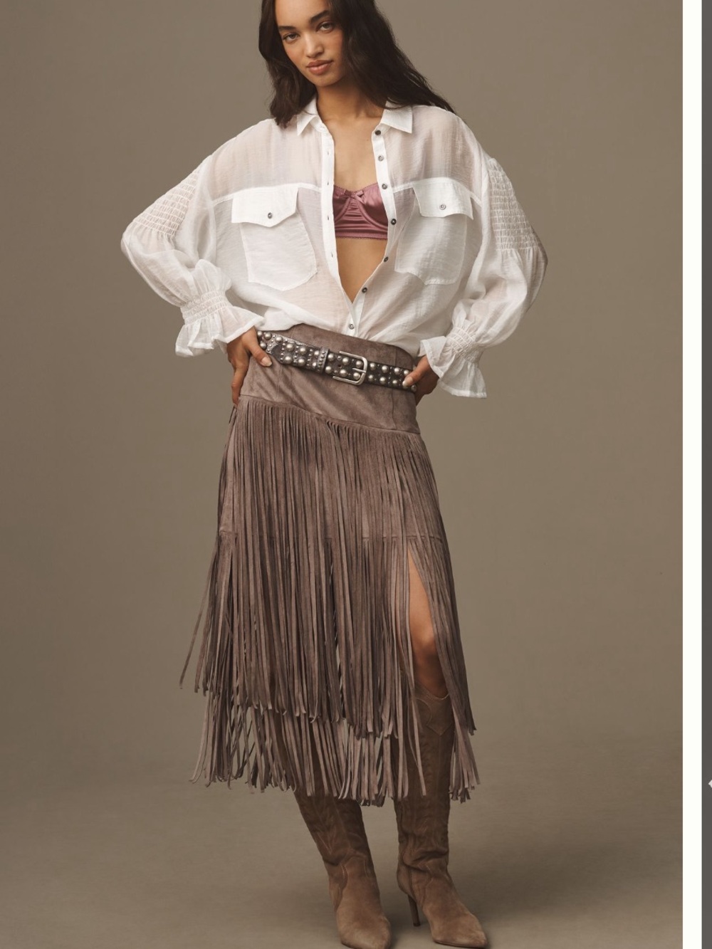 Anthropologie Pilcro White Sheer Button-Down Blouse with Ruffle Cuffs